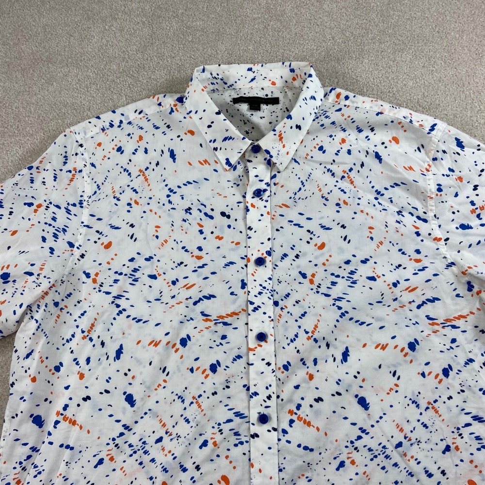 John Varvatos USA Button Down Mens XXL White Blue Orange Paint Splatter